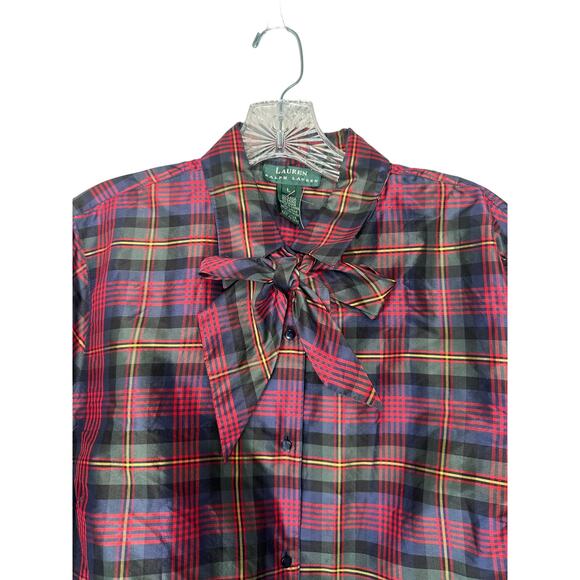 NWT Ralph Lauren Silk Georgette Harvest Plaid Button Down Blouse Size Large - Picture 4 of 13
